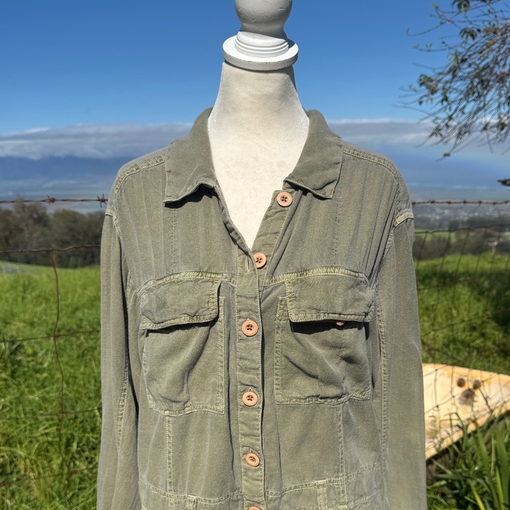 Free People Beyond Horizons Harem Shortall Romper Khaki Utilly Linen blend Small - Picture 2 of 8